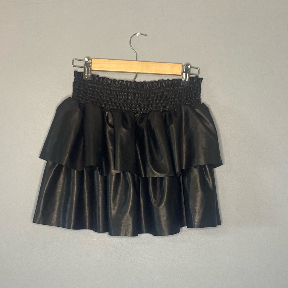 Ruffle leather mini skirt